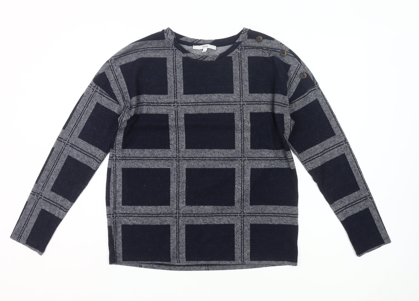 Next Womens Black Check Knit Blouse Size 10 Long Sleeve