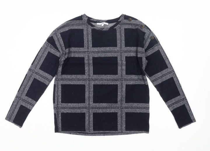Next Womens Black Check Knit Blouse Size 10 Long Sleeve