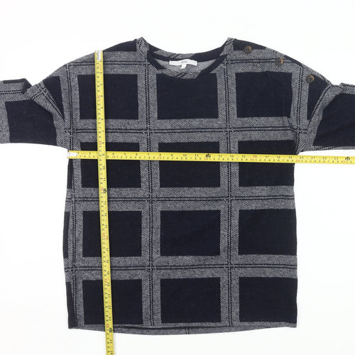 Next Womens Black Check Knit Blouse Size 10 Long Sleeve