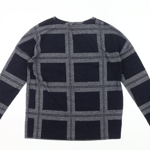 Next Womens Black Check Knit Blouse Size 10 Long Sleeve