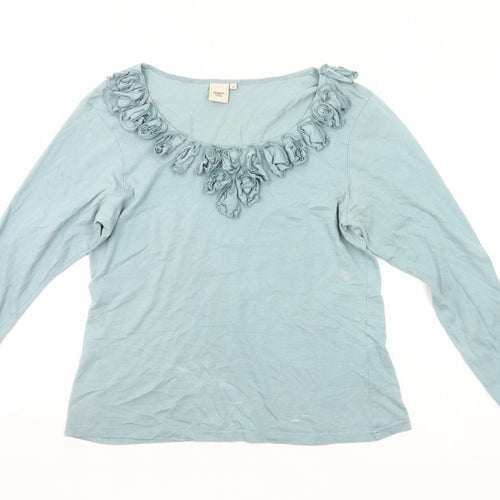 Cotton Traders Women Blue Size 14 Tunic Ruffle Neck Long Sleeve Top