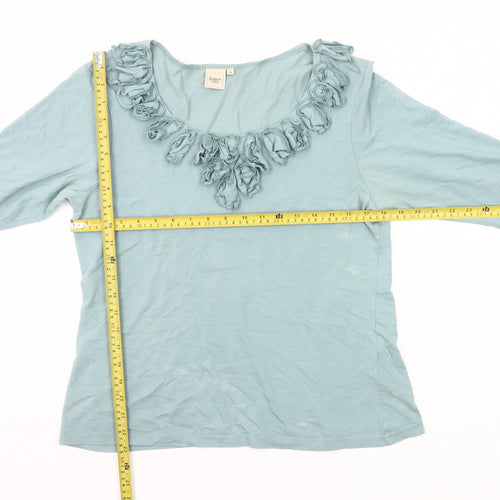 Cotton Traders Women Blue Size 14 Tunic Ruffle Neck Long Sleeve Top