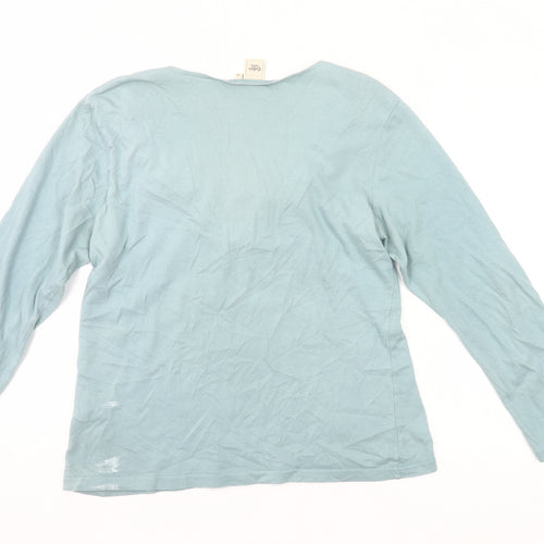 Cotton Traders Women Blue Size 14 Tunic Ruffle Neck Long Sleeve Top