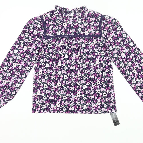 Dunnes Girls Multicoloured Floral High Neck Long Sleeve Tunic Blouse 10Y