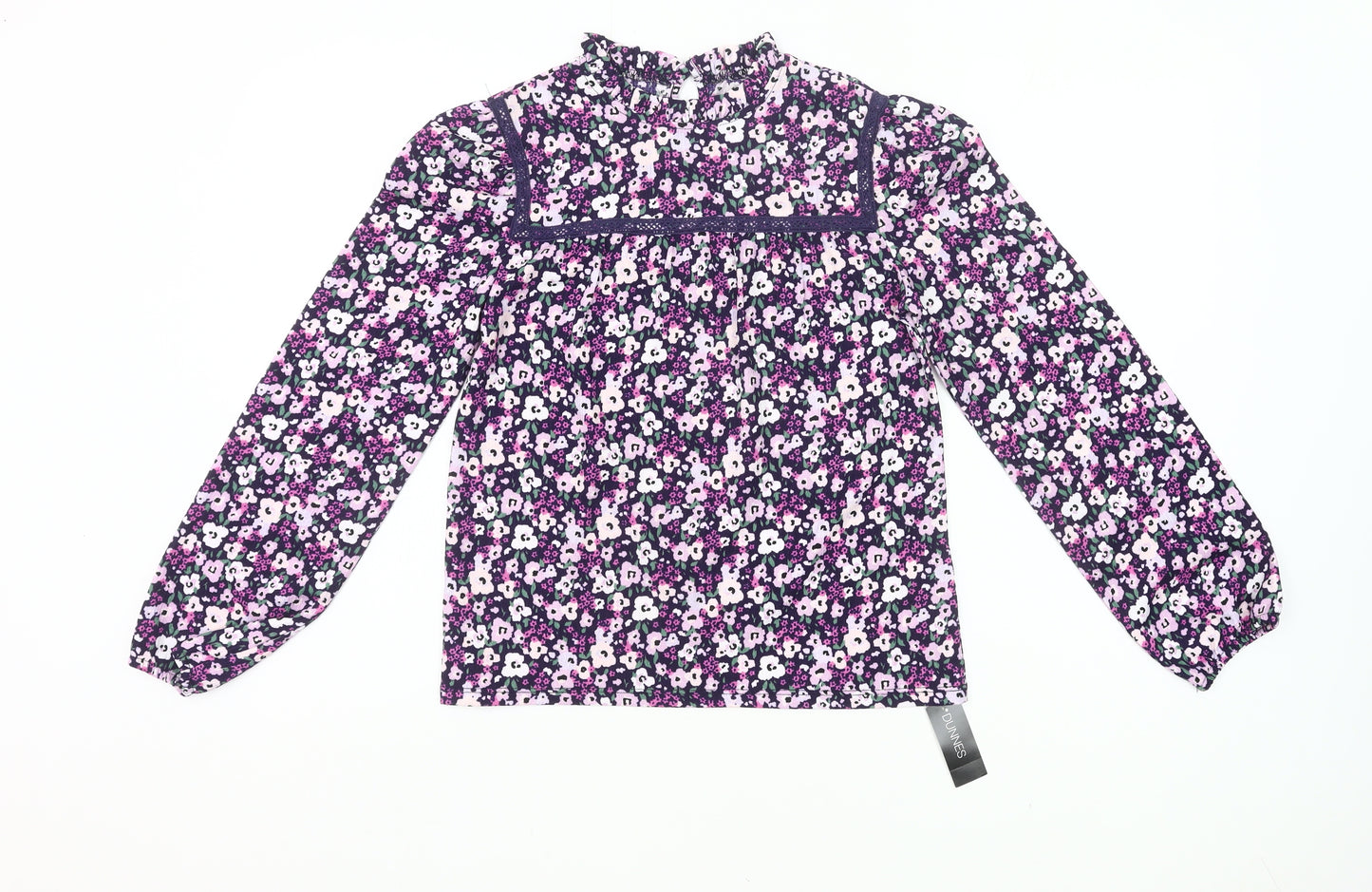 Dunnes Girls Multicoloured Floral High Neck Long Sleeve Tunic Blouse 10Y