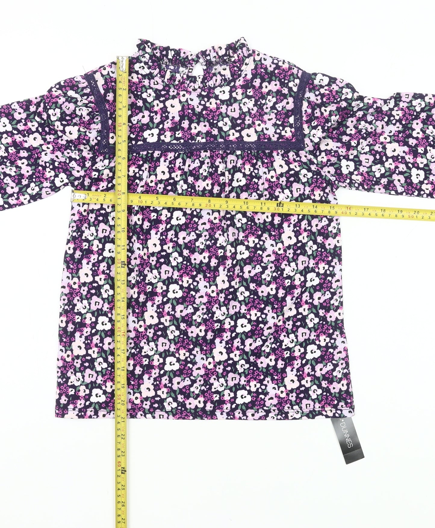 Dunnes Girls Multicoloured Floral High Neck Long Sleeve Tunic Blouse 10Y