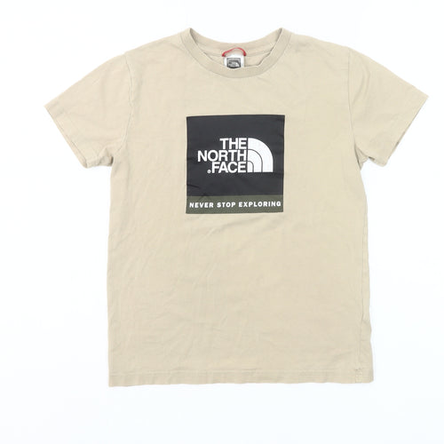 The North Face Boys Beige Graphic Logo Cotton T-Shirt Size L Youth