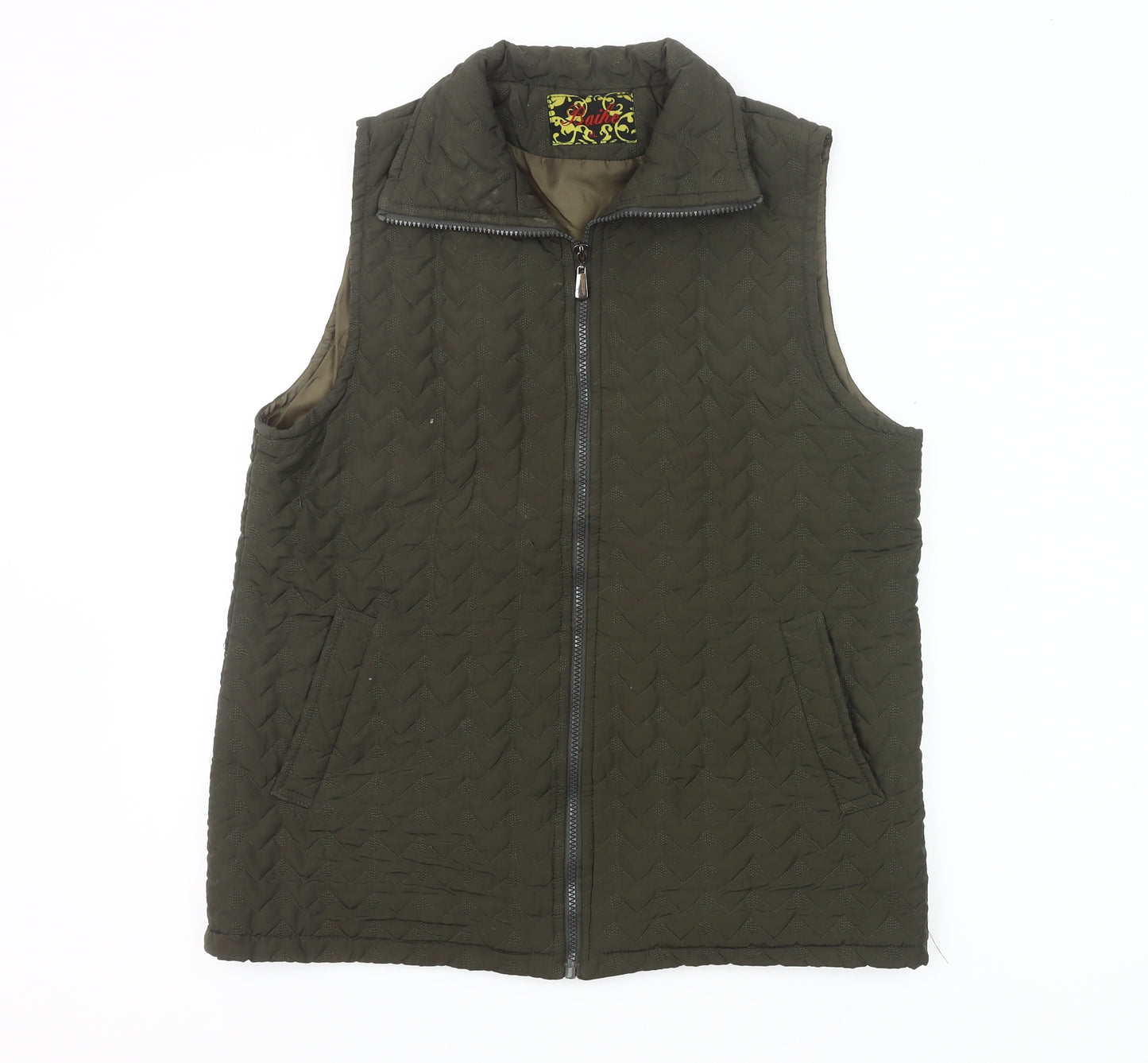 Baihe Women's Green Quilted Sleeveless Waistcoat XL Zip Pockets