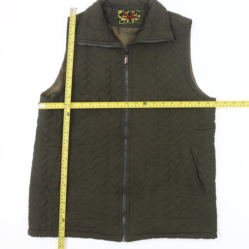 Baihe Women's Green Quilted Sleeveless Waistcoat XL Zip Pockets