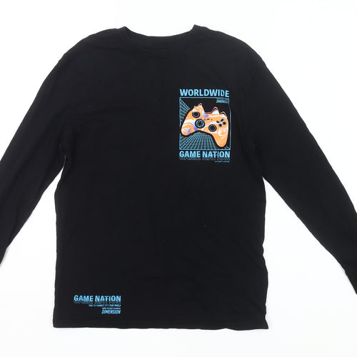 Marks and Spencer Boys Black 12-13 Years Long Sleeve Gaming Pyjama Top