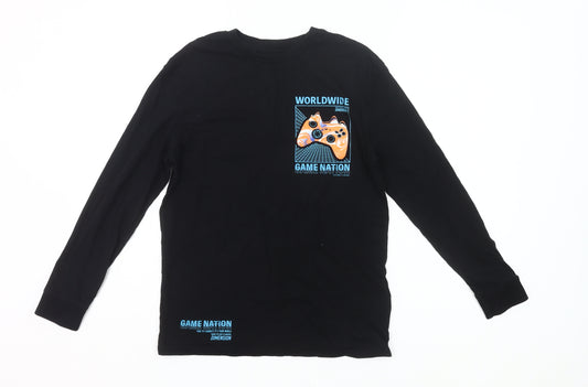 Marks and Spencer Boys Black 12-13 Years Long Sleeve Gaming Pyjama Top