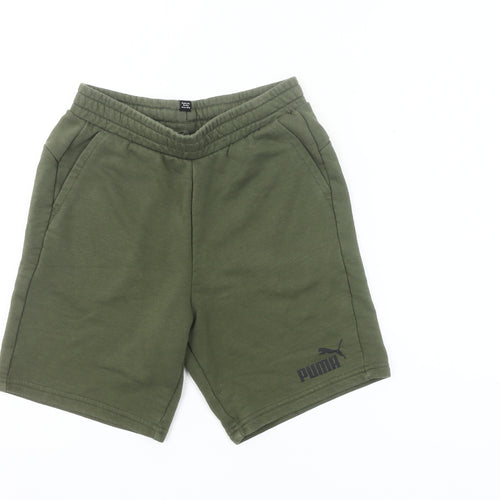 Puma Boys Green Sweat Shorts 11-12 Years Regular Fit Sports Activewear