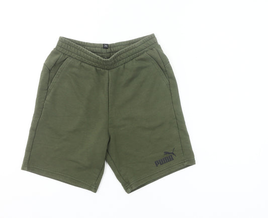 Puma Boys Green Sweat Shorts 11-12 Years Regular Fit Sports Activewear