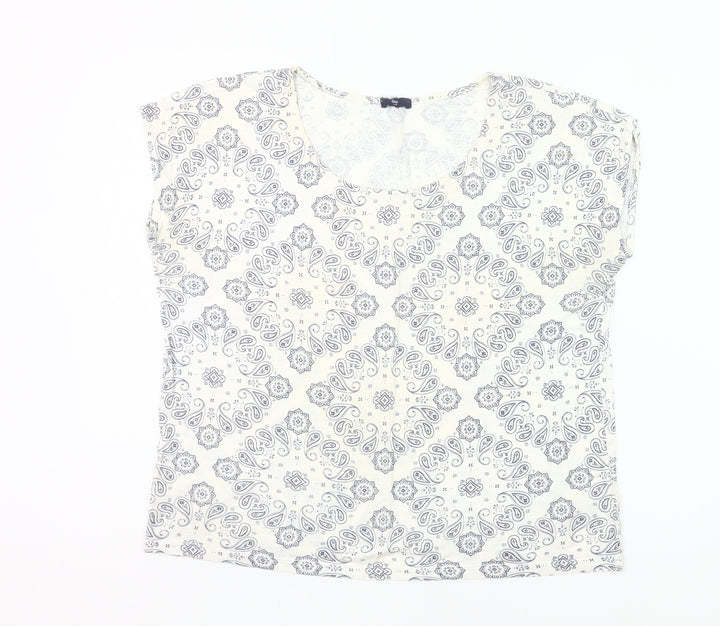 Gap Women Ivory Paisley Print Scoop Neck T-Shirt Size M