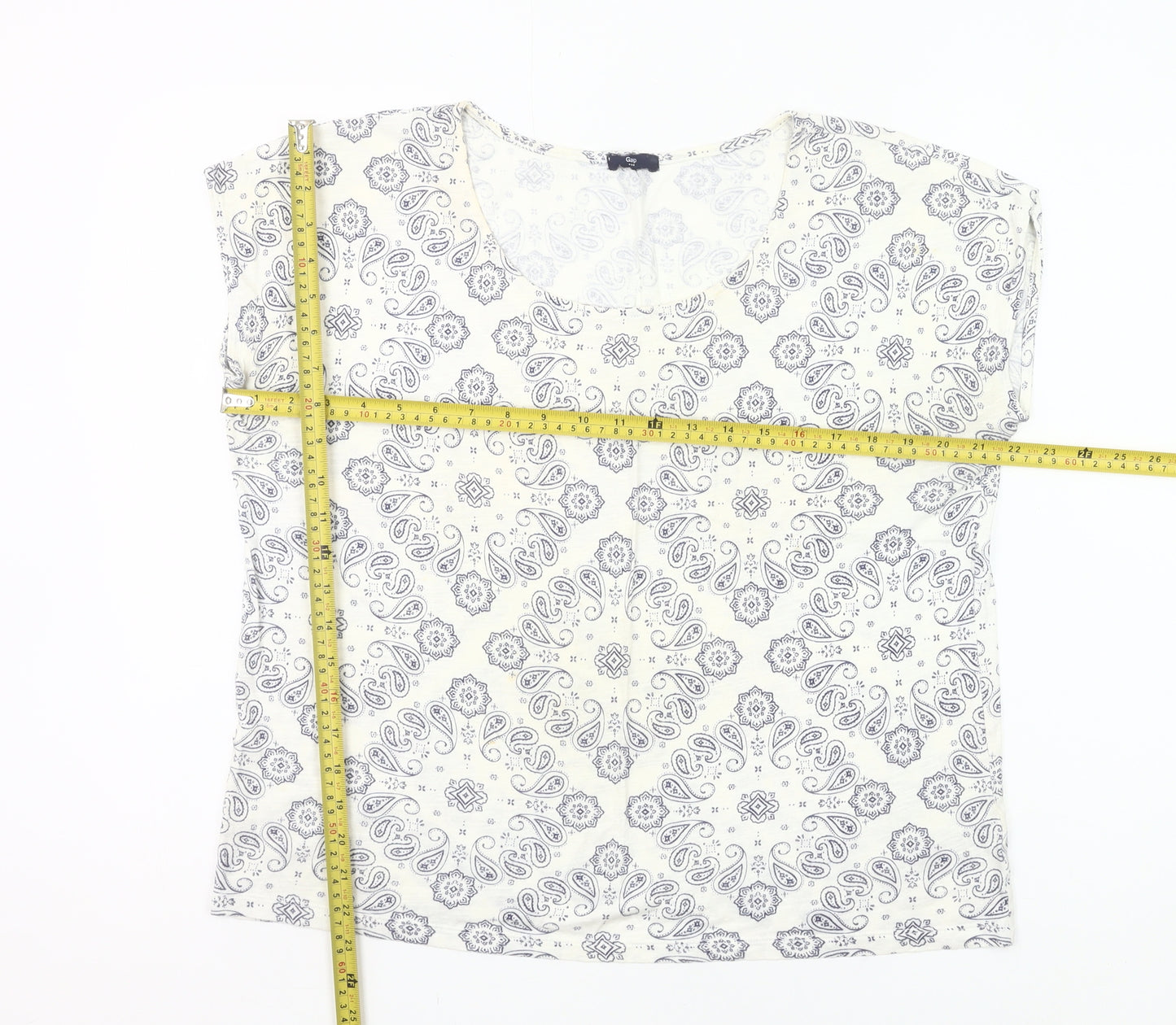 Gap Women Ivory Paisley Print Scoop Neck T-Shirt Size M