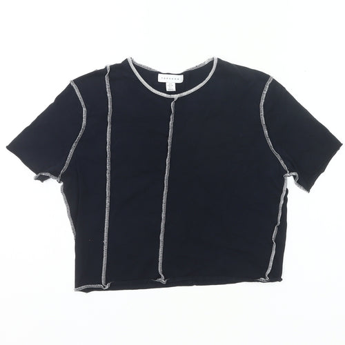 Topshop Women’s Black Cropped Cotton T-Shirt UK 6 Slim Fit