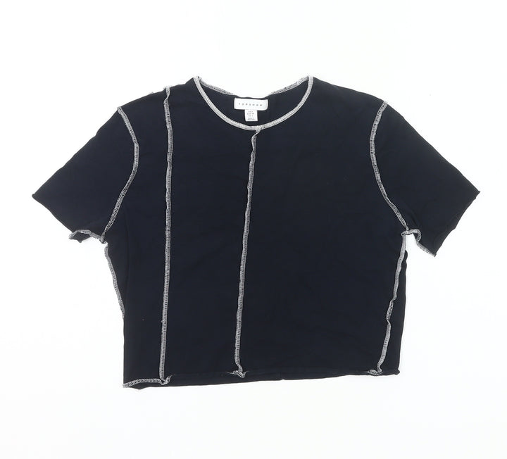 Topshop Women’s Black Cropped Cotton T-Shirt UK 6 Slim Fit