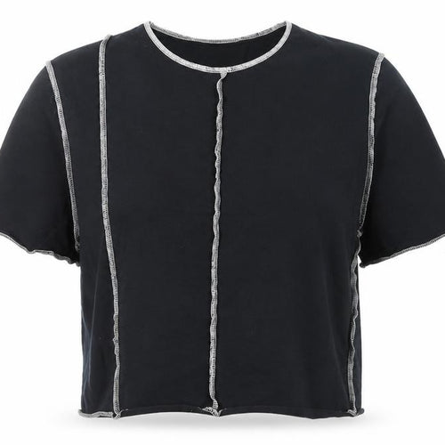 Topshop Women’s Black Cropped Cotton T-Shirt UK 6 Slim Fit