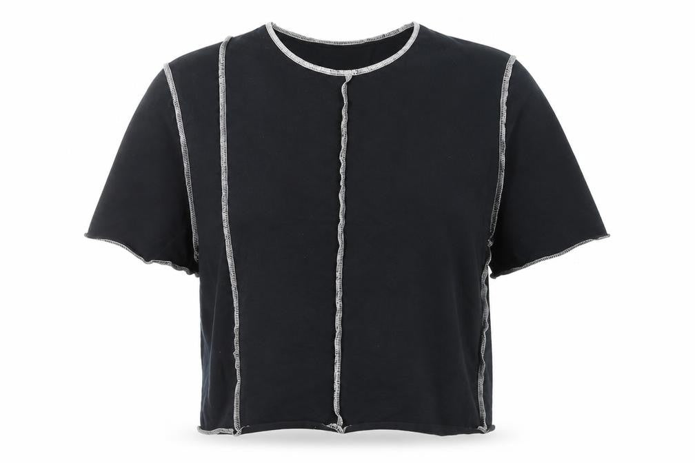 Topshop Women’s Black Cropped Cotton T-Shirt UK 6 Slim Fit