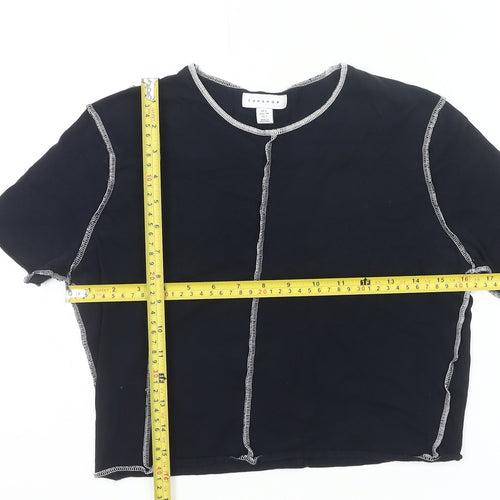 Topshop Women’s Black Cropped Cotton T-Shirt UK 6 Slim Fit