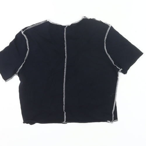 Topshop Women’s Black Cropped Cotton T-Shirt UK 6 Slim Fit