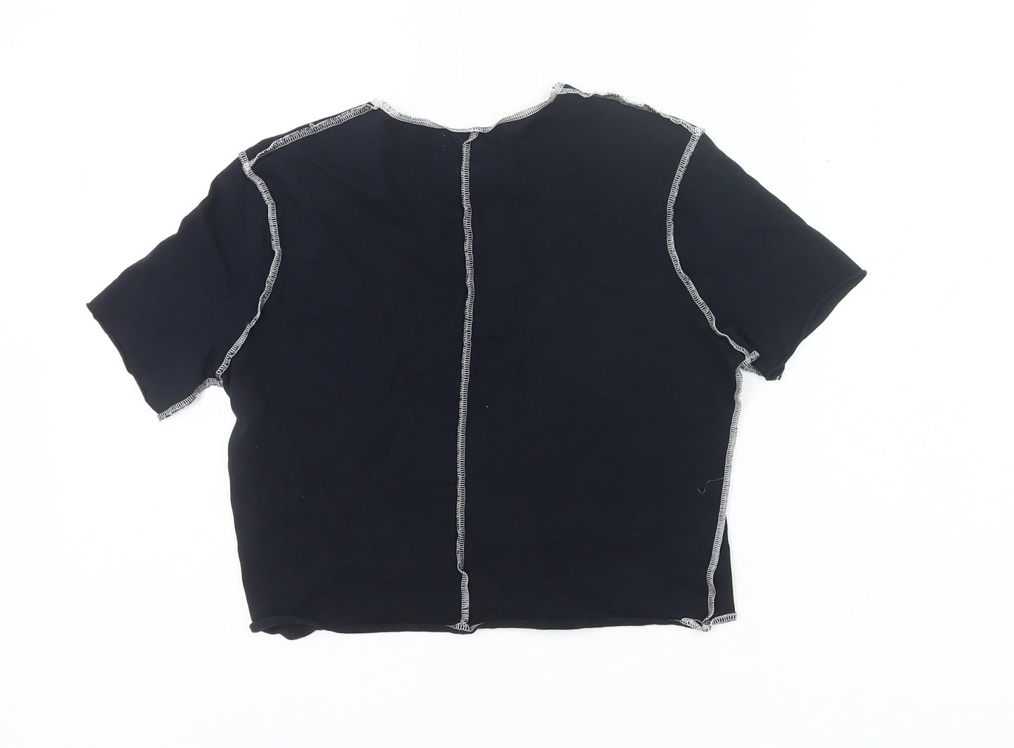 Topshop Women’s Black Cropped Cotton T-Shirt UK 6 Slim Fit