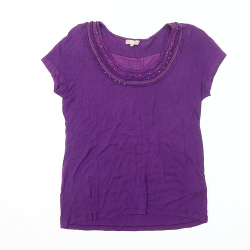 Soon Womens Purple Beaded Scoop Neck Short Sleeve T-Shirt Size 16