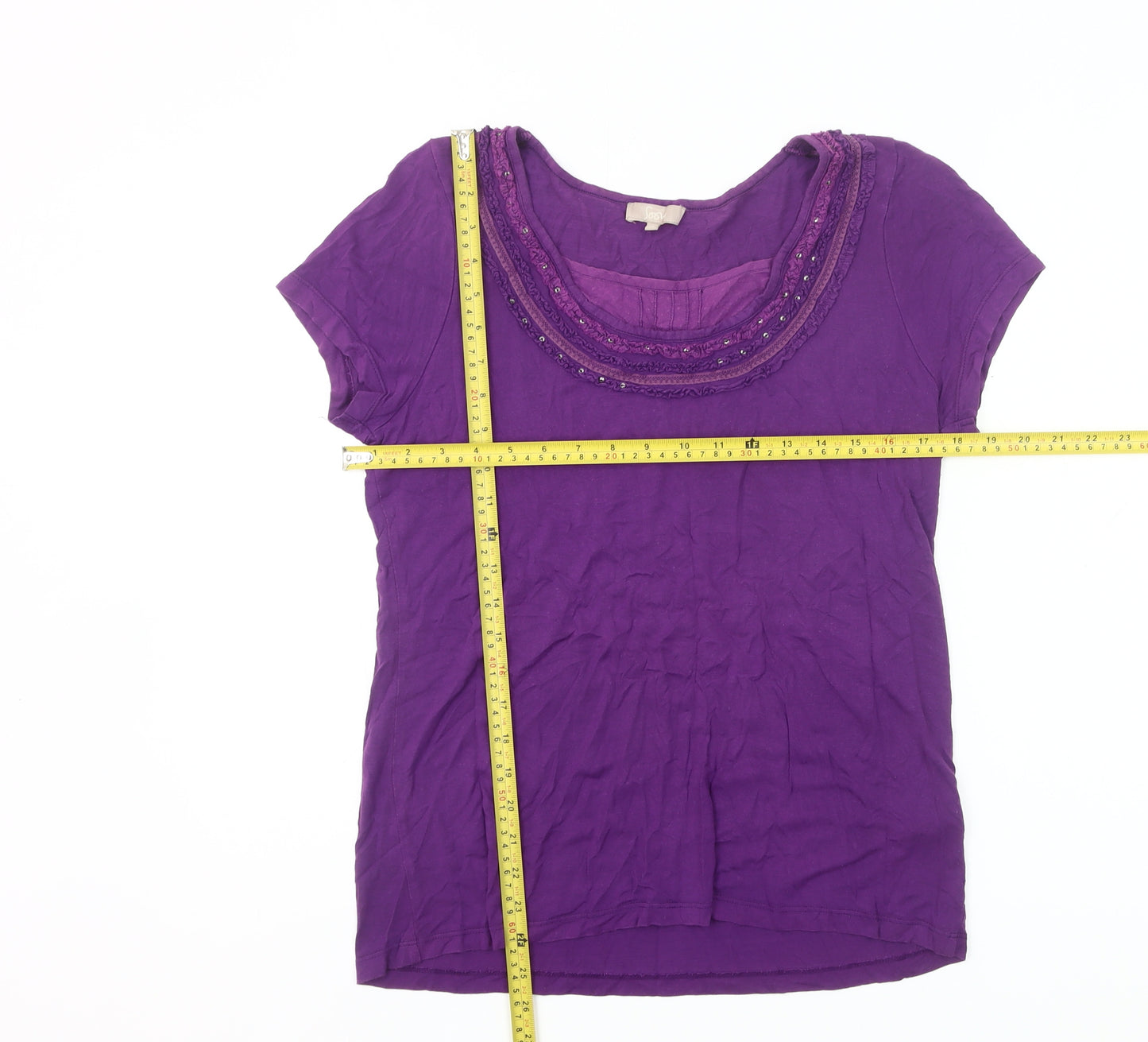 Soon Womens Purple Beaded Scoop Neck Short Sleeve T-Shirt Size 16
