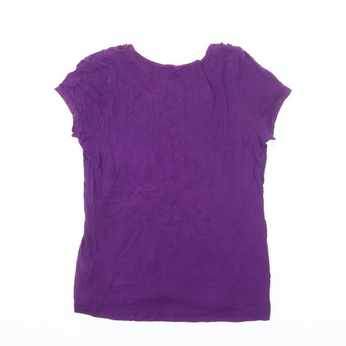Soon Womens Purple Beaded Scoop Neck Short Sleeve T-Shirt Size 16