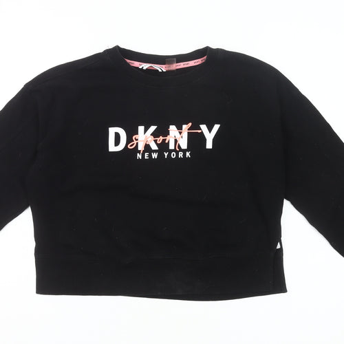 DKNY Women Black Logo Pullover Sweatshirt Size 8 Regular Fit