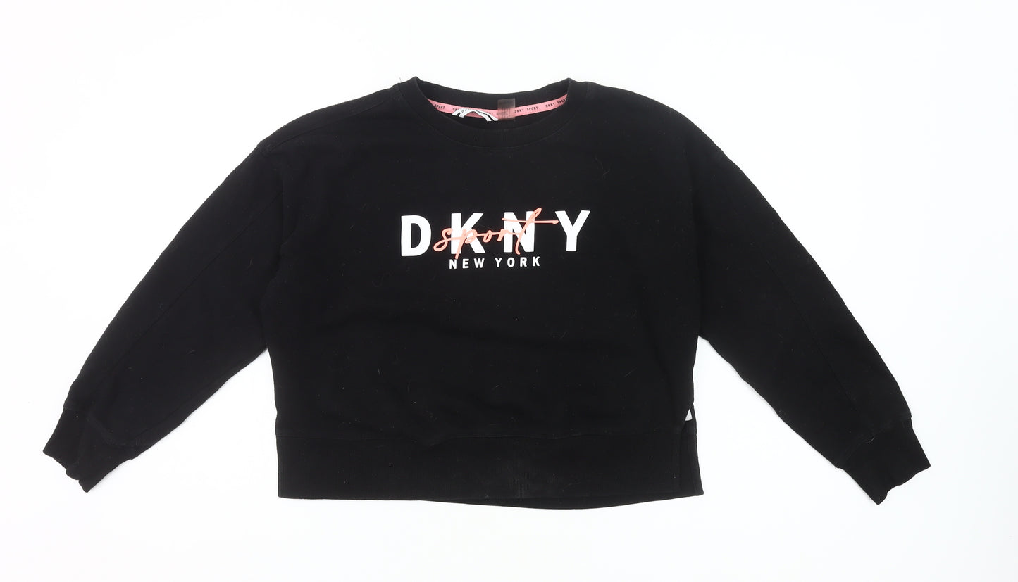 DKNY Women Black Logo Pullover Sweatshirt Size 8 Regular Fit