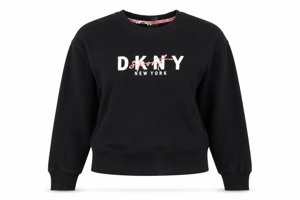 Front view of DKNY Women Black Logo Pullover Sweatshirt, size 8, Regular Fit