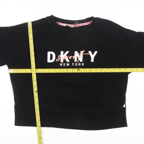 DKNY Women Black Logo Pullover Sweatshirt Size 8 Regular Fit