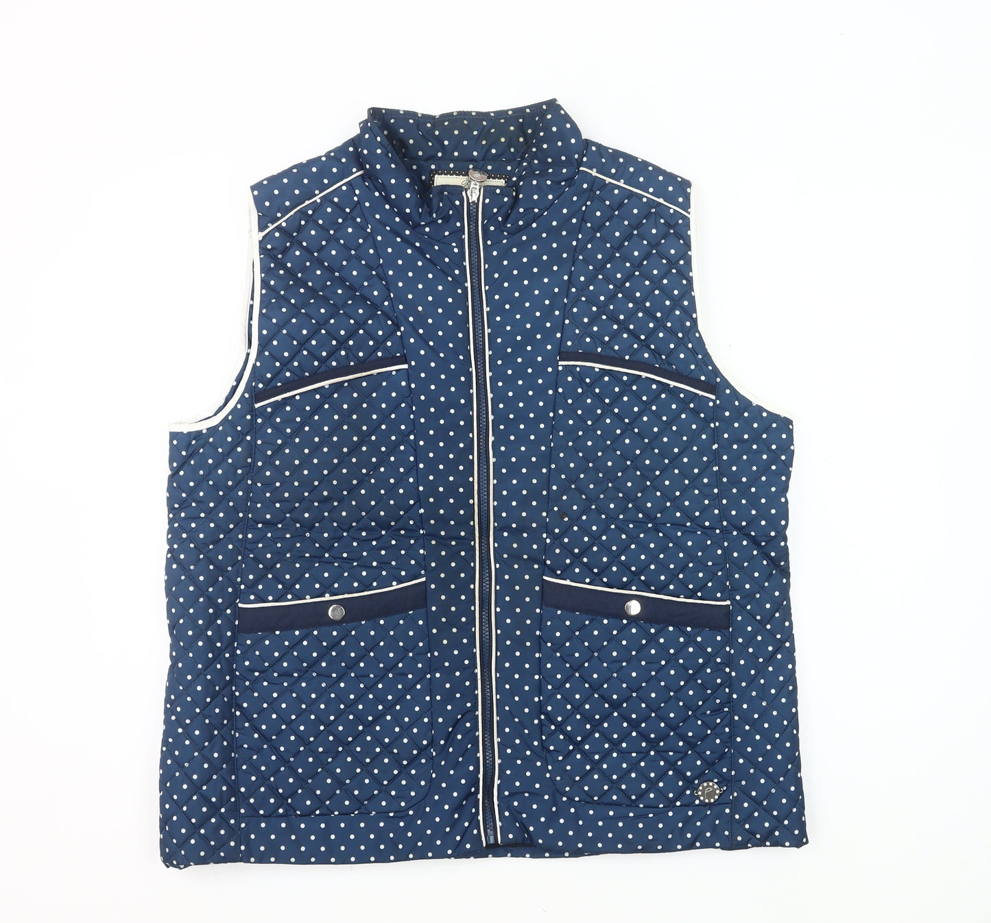 Paco Boutique Womens Blue Polka Dot Quilted Zip Waistcoat Size 18