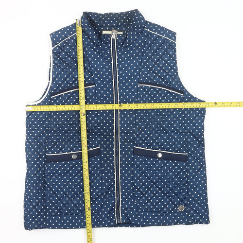 Paco Boutique Womens Blue Polka Dot Quilted Zip Waistcoat Size 18