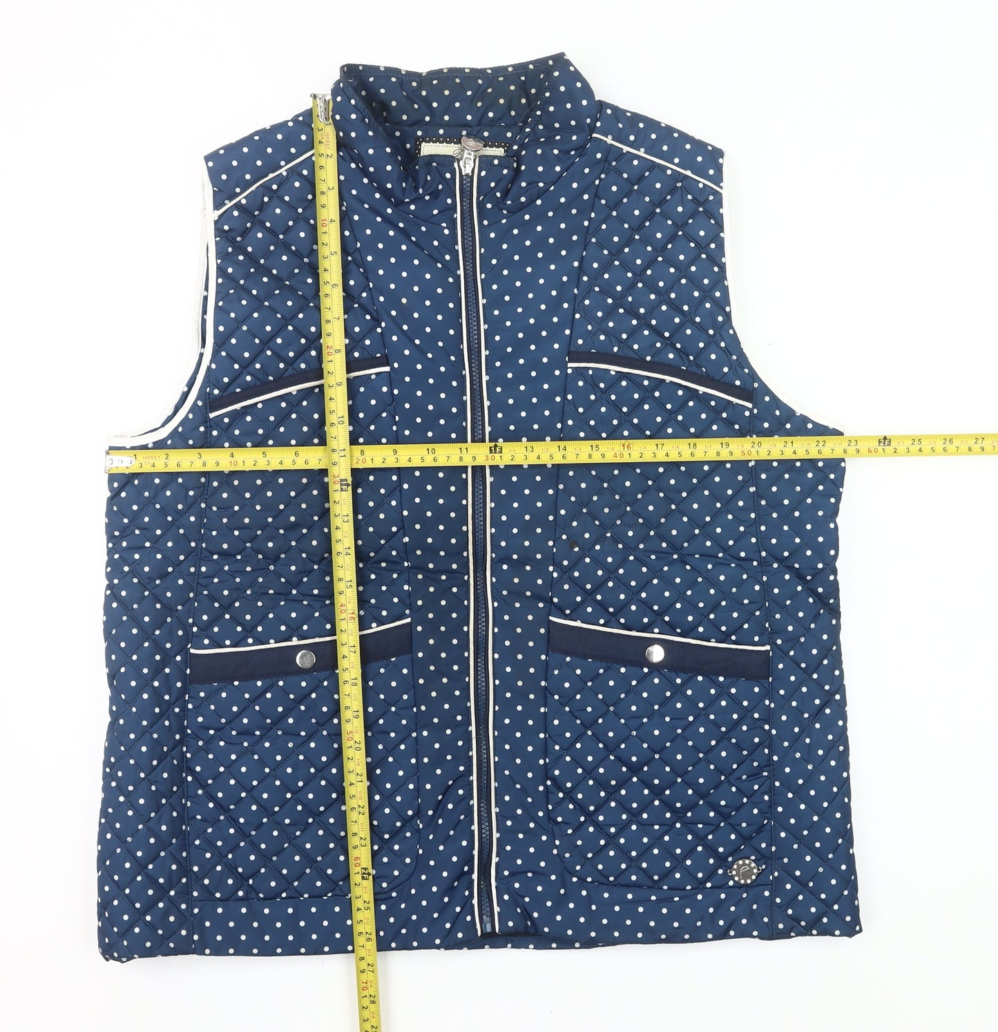 Paco Boutique Womens Blue Polka Dot Quilted Zip Waistcoat Size 18