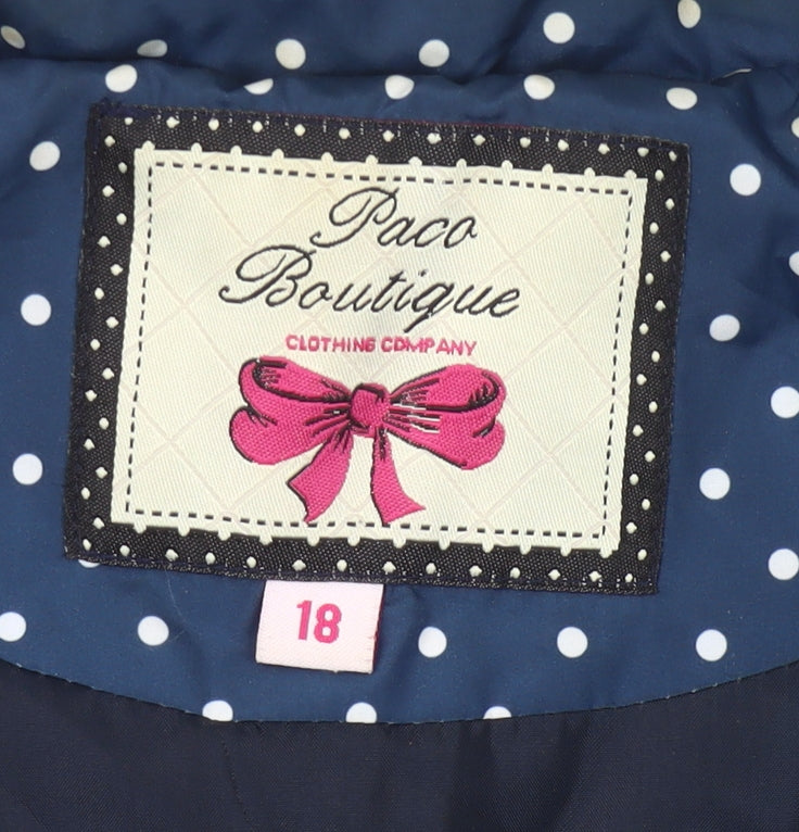 Paco Boutique Womens Blue Polka Dot Quilted Zip Waistcoat Size 18