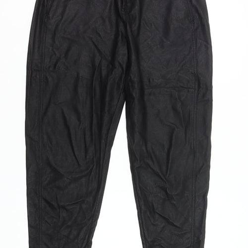 Zara Women Black Faux Leather Tapered Trousers Size 12