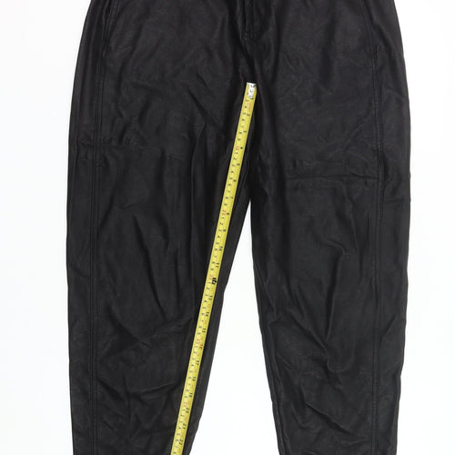 Zara Women Black Faux Leather Tapered Trousers Size 12