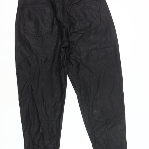 Zara Women Black Faux Leather Tapered Trousers Size 12