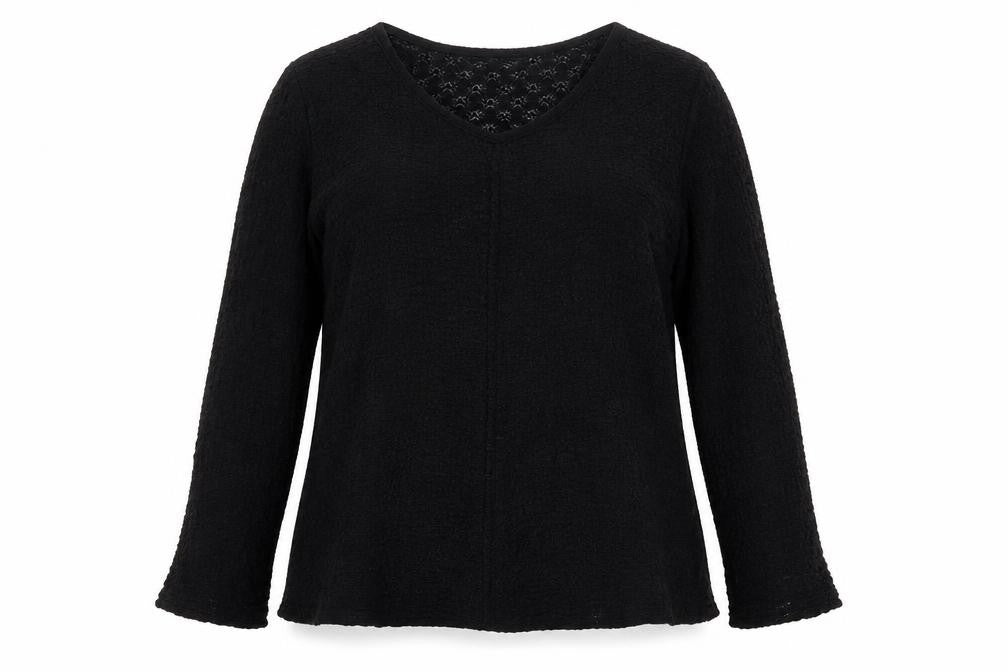 Front view of Savida Women’s Black Lace Long Sleeve Blouse, size UK 20