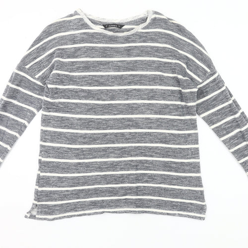 Dunnes Women’s Grey Striped Long Sleeve Knit T-Shirt Size 8