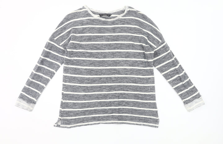 Dunnes Women’s Grey Striped Long Sleeve Knit T-Shirt Size 8