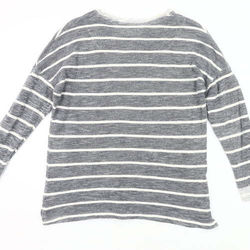 Dunnes Women’s Grey Striped Long Sleeve Knit T-Shirt Size 8