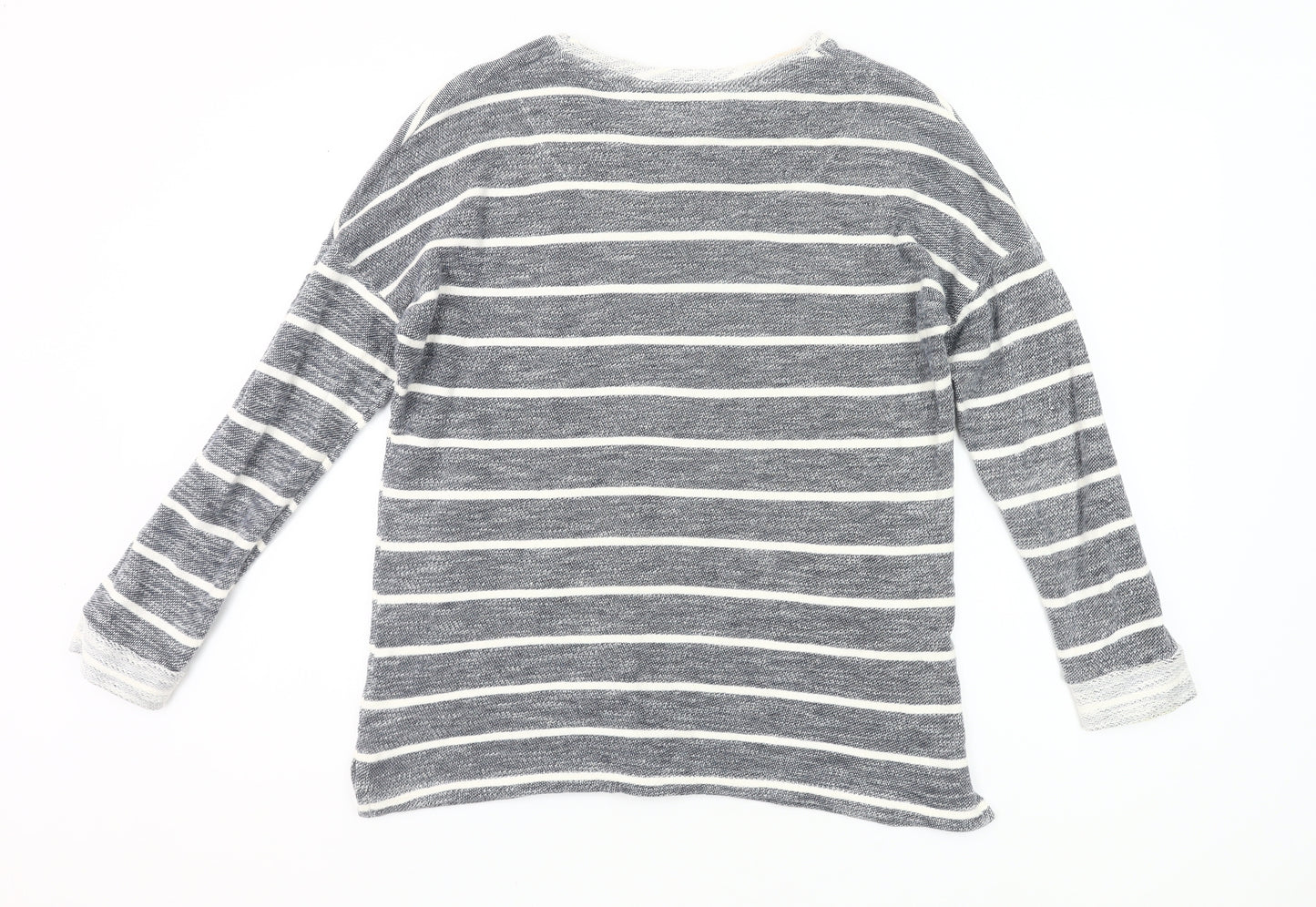 Dunnes Women’s Grey Striped Long Sleeve Knit T-Shirt Size 8