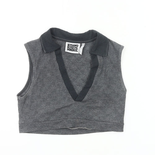 Reclaimed Vintage Women’s Grey Collared Cropped Tank Top UK 10