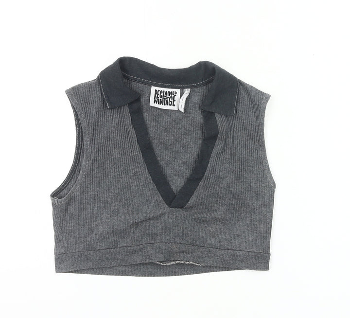 Reclaimed Vintage Women’s Grey Collared Cropped Tank Top UK 10