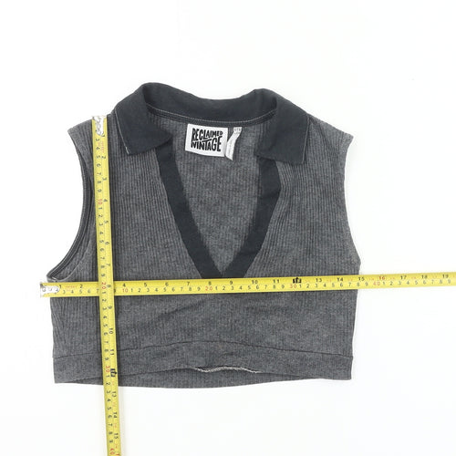 Reclaimed Vintage Women’s Grey Collared Cropped Tank Top UK 10