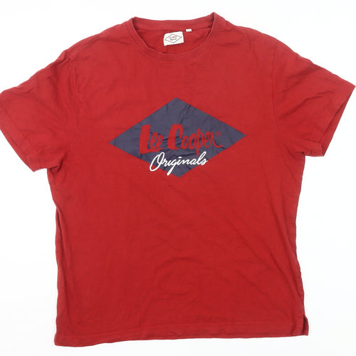 Lee Cooper Men's Red Graphic Logo Crew Neck Cotton T-Shirt L