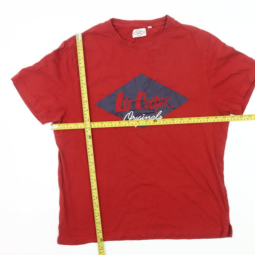Lee Cooper Men's Red Graphic Logo Crew Neck Cotton T-Shirt L